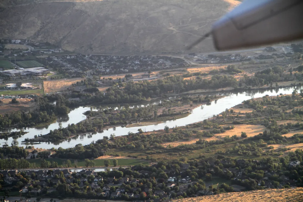Boise River and tree-lined Greenbelt in Boise, Idaho